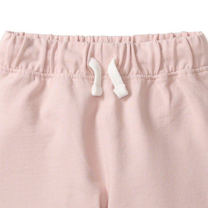 Girl organic cotton jogger pants, light pink with elastic waist and drawstring cuffs