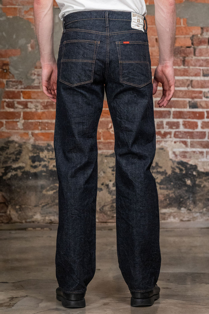Big John M1803 17oz Heavy Gauge Jeans Straight Fit - Indigo One Wash. on model back profile