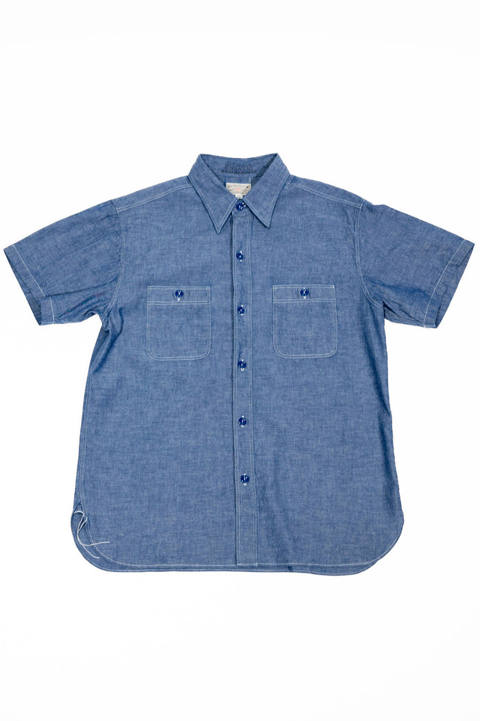 Buzz Rickson's BR35856 Short Sleeve Chambray Work Shirt - Blue