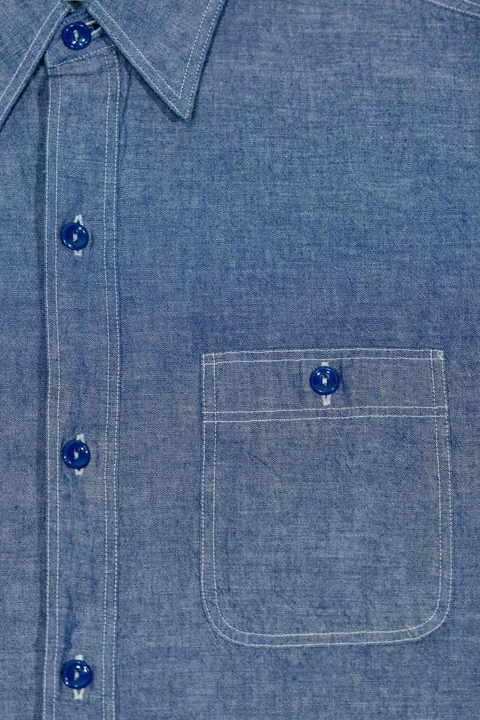 Buzz Rickson's BR35856 Short Sleeve Chambray Work Shirt - Blue