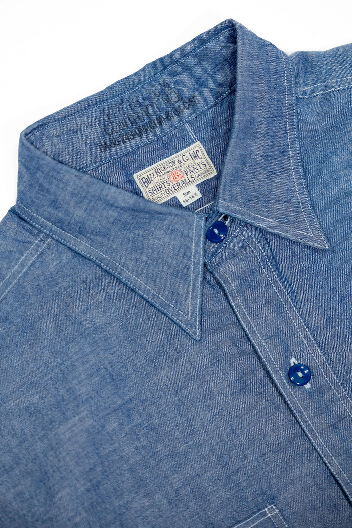 Buzz Rickson's BR35856 Short Sleeve Chambray Work Shirt - Blue