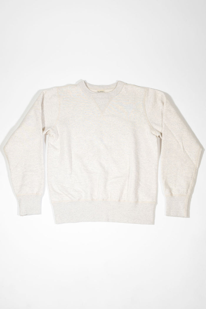 Buzz Rickson's BR65622 Set-in Crew Neck Sweatshirt in Oatmeal - Laying flat, front view