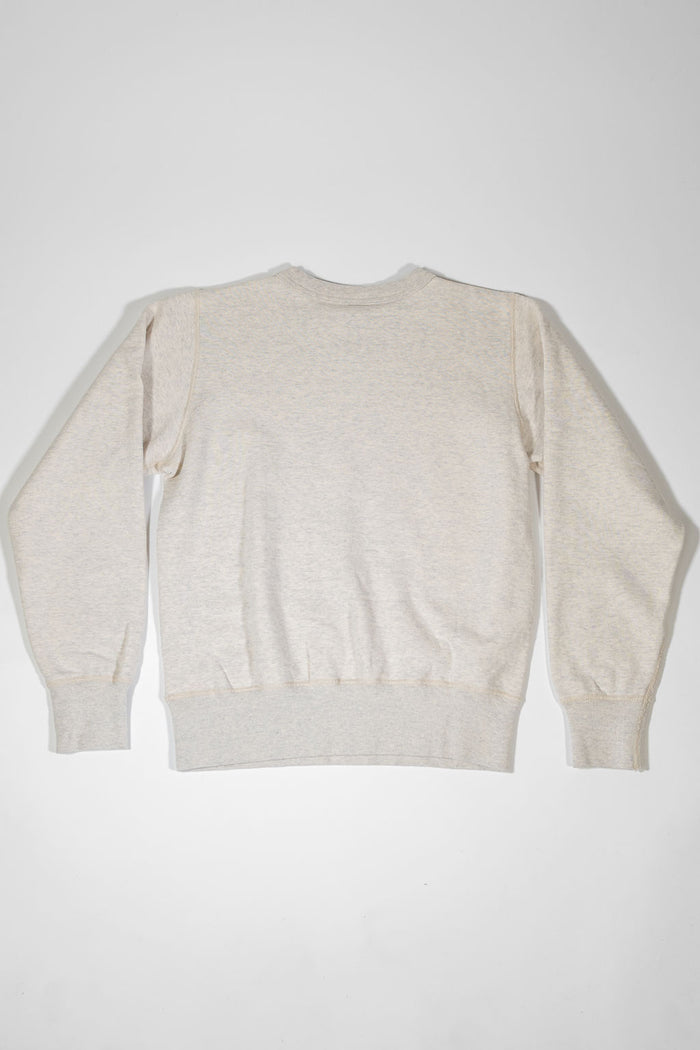 Buzz Rickson's BR65622 Set-in Crew Neck Sweatshirt in Oatmeal - Laying flat, rear view