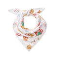 White pet bandana with colorful cookie and holiday graphic print