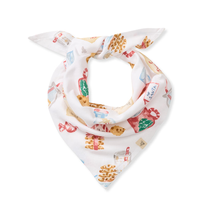 White pet bandana with colorful cookie and holiday graphic print