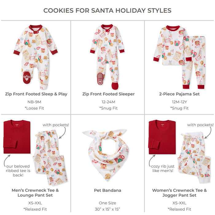 Two-piece pajama set display with matching top and bottoms, red cuffs, cookie print