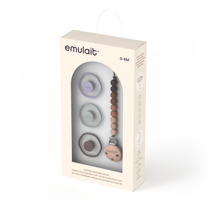 Emulait Pacifier 3-Pack & Clip Gift Set