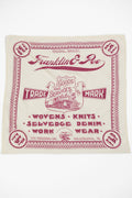 Natural color bandana with custom dark red design and text
