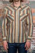 Freenote Cloth Calico -  Desert Stripe. on model front profile