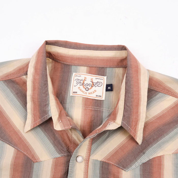 Freenote Cloth Calico -  Desert Stripe. close up inside tag
