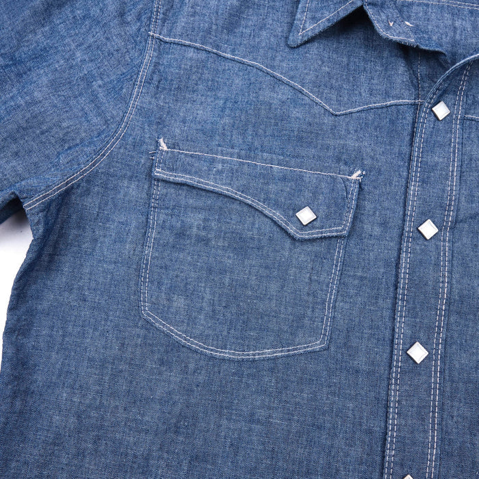 Freenote Cloth Calico - Dusty Blue. close up shot of front pocket