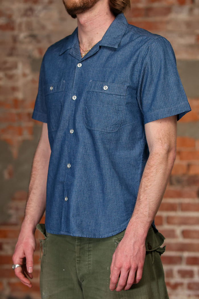 Freenote Cloth Dayton S/S - Blue Herringbone