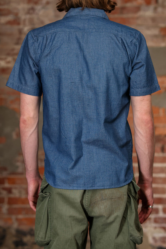 Freenote Cloth Dayton S/S - Blue Herringbone