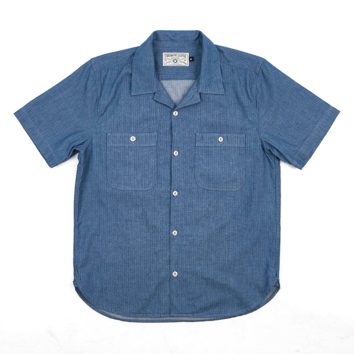 Freenote Cloth Dayton S/S - Blue Herringbone