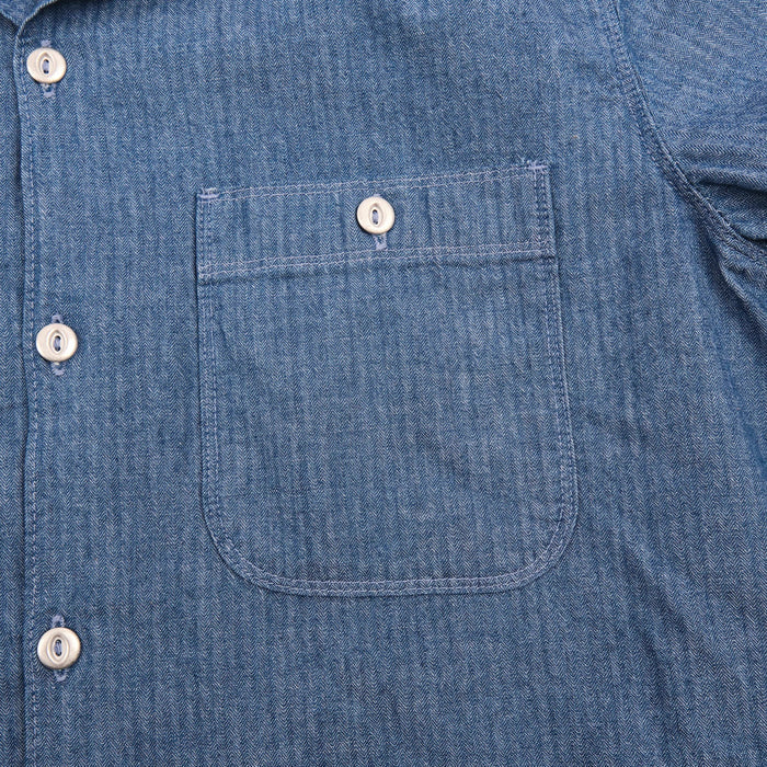 Freenote Cloth Dayton S/S - Blue Herringbone