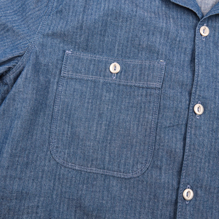 Freenote Cloth Dayton S/S - Blue Herringbone