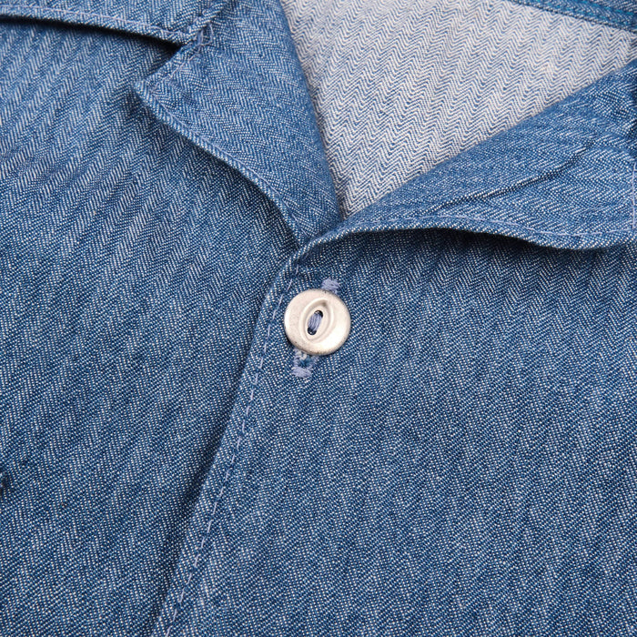 Freenote Cloth Dayton S/S - Blue Herringbone