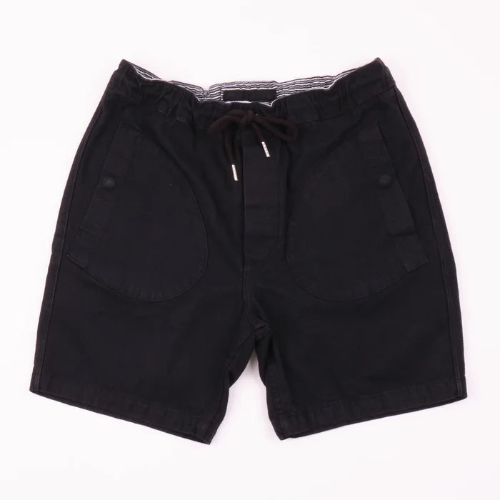 Freenote Cloth Deck Shorts - Black. laid on back