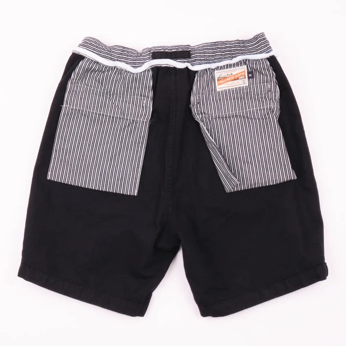 Freenote Cloth Deck Shorts - Black. laid on front inside out