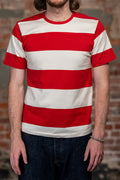 Freenote Cloth Mooch Tee - Red Stripe. on model front profile