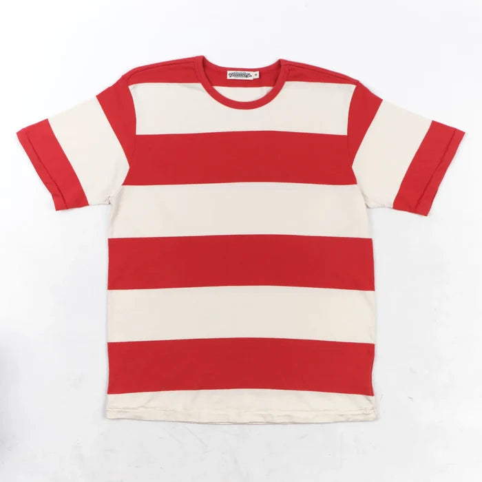 Freenote Cloth Mooch Tee - Red Stripe. laid on back