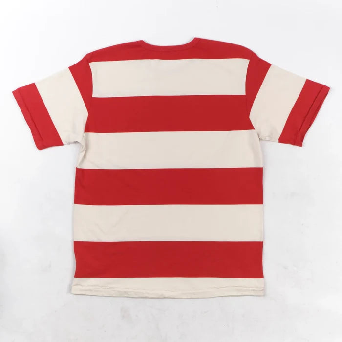 Freenote Cloth Mooch Tee - Red Stripe. laid on front