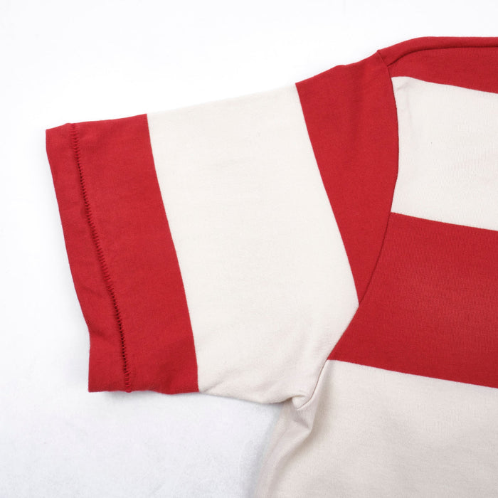 Freenote Cloth Mooch Tee - Red Stripe. detail shot of sleeve
