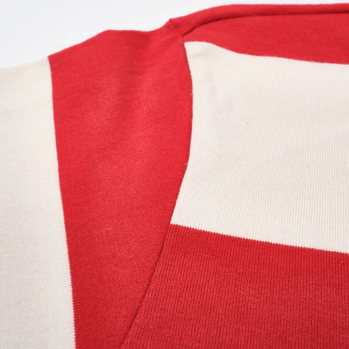 Freenote Cloth Mooch Tee - Red Stripe. stitching detail shot