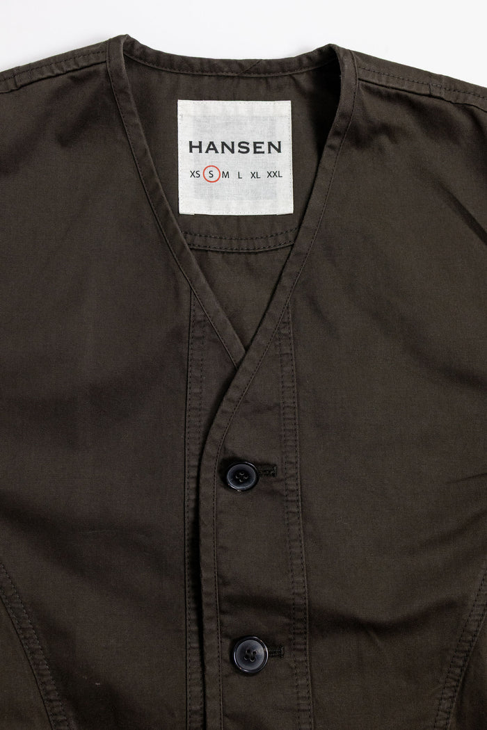 Hansen Garments Bernard Flight Jacket - Coffee Drill - product shot  laid on back - close up on collar and buttons