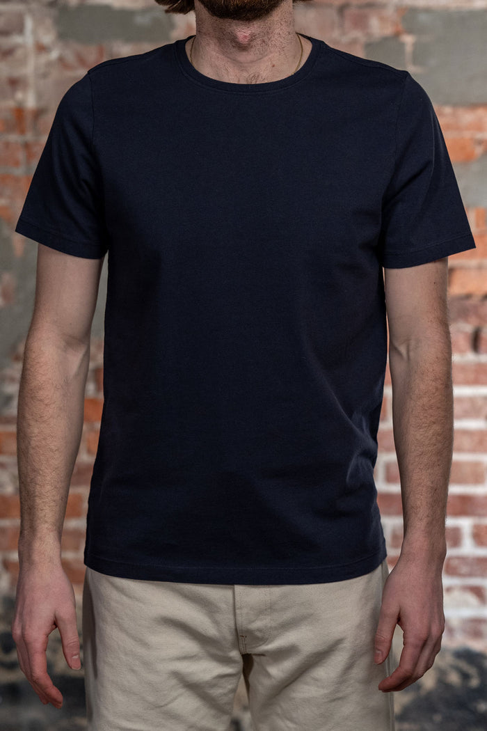 Hansen Garments Julian Crew Neck T-Shirt - Indigo Like on model from the front