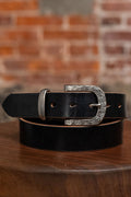 Hollows Leather Trail Belt - Black English Bridle Silver Buckle