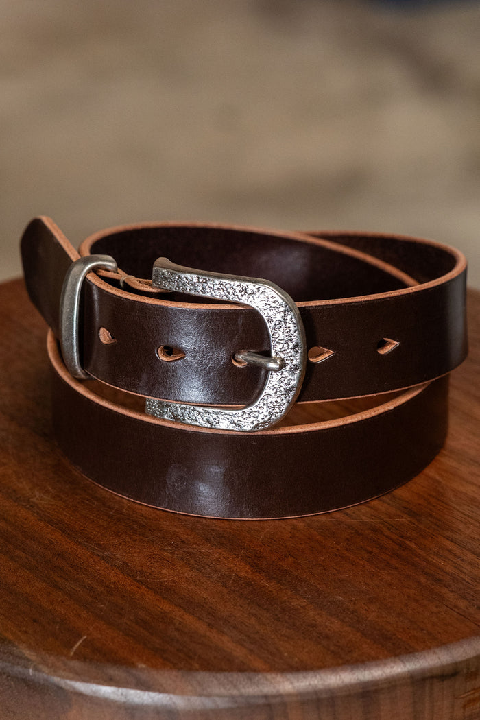 Hollows Leather Trail Belt - Dark Brown English Bridle Silver Buckle