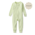 Sea green footless baby sleeper with full-length zipper and ribbed cuffs