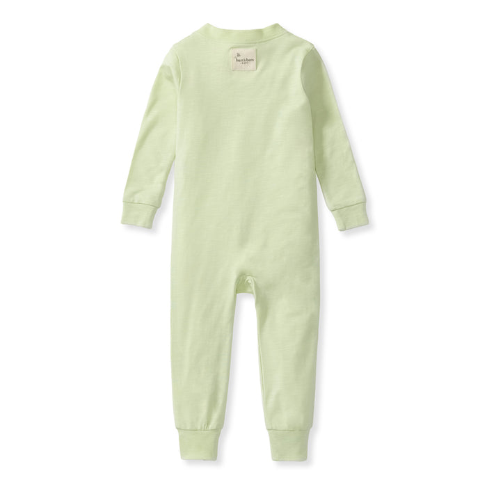 Sea green footless baby sleeper with long sleeves and snap front