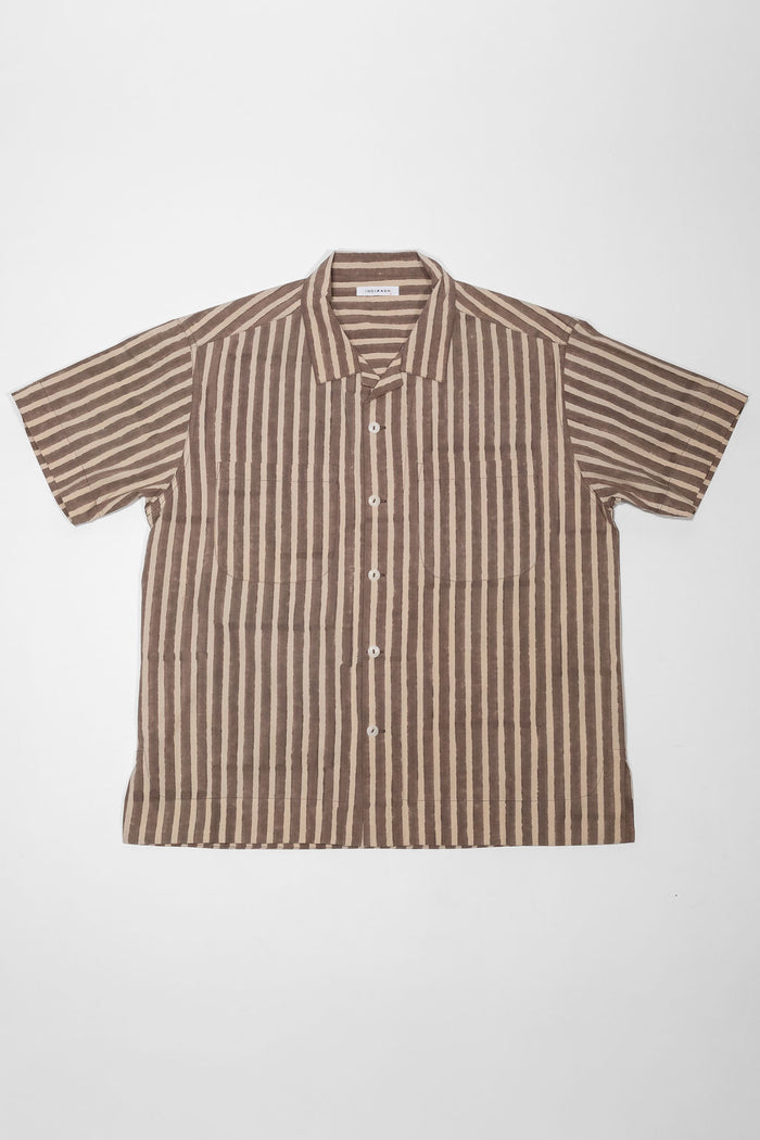 Indi + Ash Lake Camp Shirt - Organic Cotton Sheeting Black Print Stripe Iron Grey/Natural