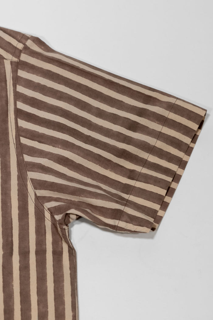 Indi + Ash Lake Camp Shirt - Organic Cotton Sheeting Black Print Stripe Iron Grey/Natural