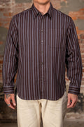 Indi + Ash L/S Brook Shirt - Handwoven Kala Cotton Variegated Stripe Plum/Indigo
