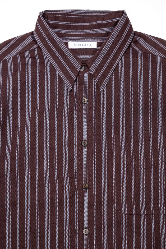 Indi + Ash L/S Brook Shirt - Handwoven Kala Cotton Variegated Stripe Plum/Indigo