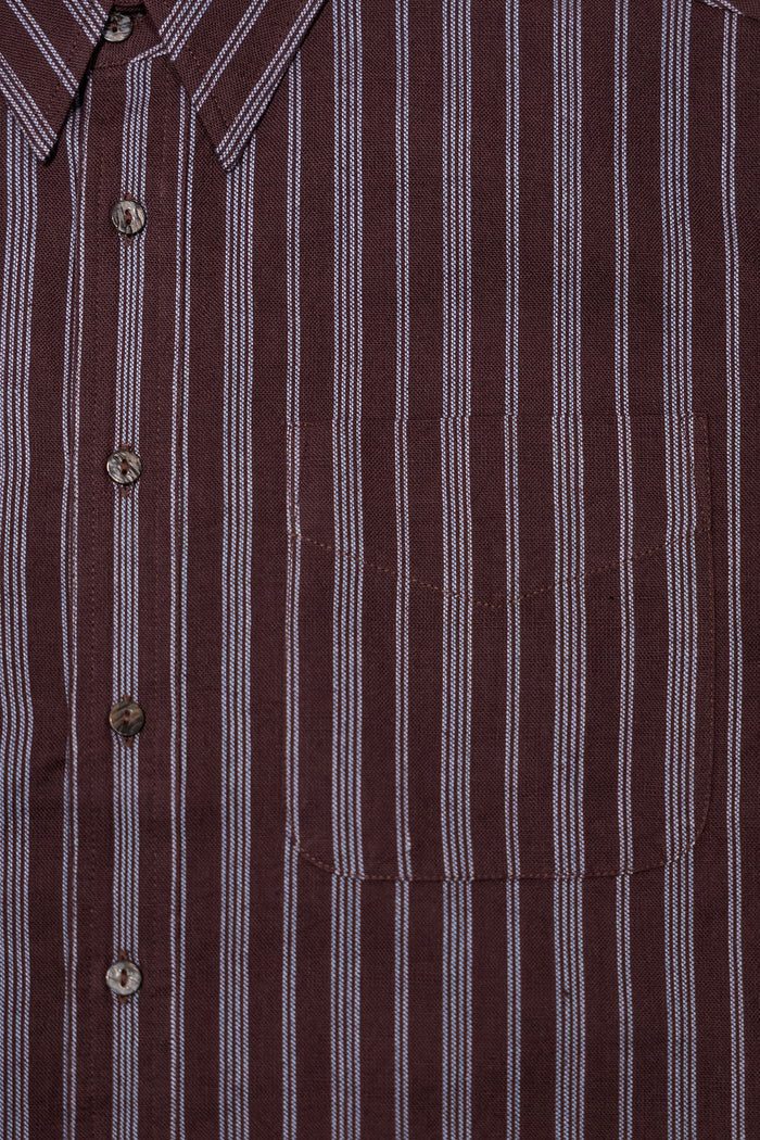 Indi + Ash L/S Brook Shirt - Handwoven Kala Cotton Variegated Stripe Plum/Indigo