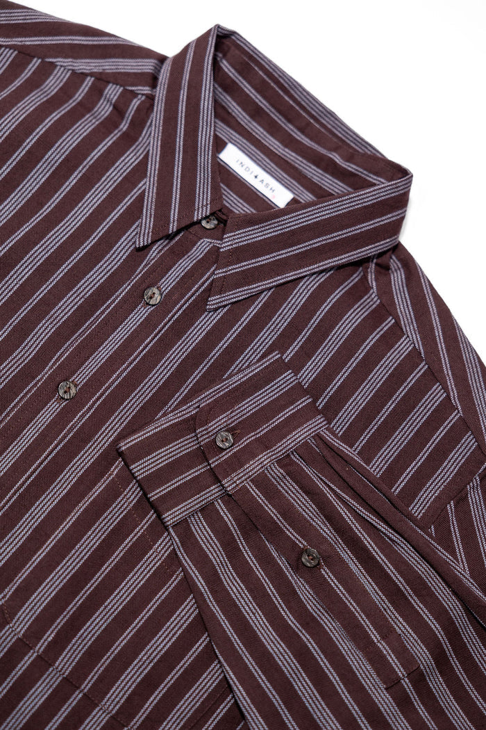 Indi + Ash L/S Brook Shirt - Handwoven Kala Cotton Variegated Stripe Plum/Indigo