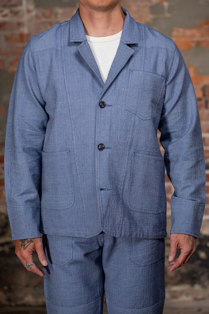 Indi + Ash Study Jacket - Handwoven Military Herringbone French Blue Indigo