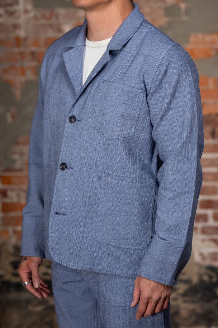 Indi + Ash Study Jacket - Handwoven Military Herringbone French Blue Indigo