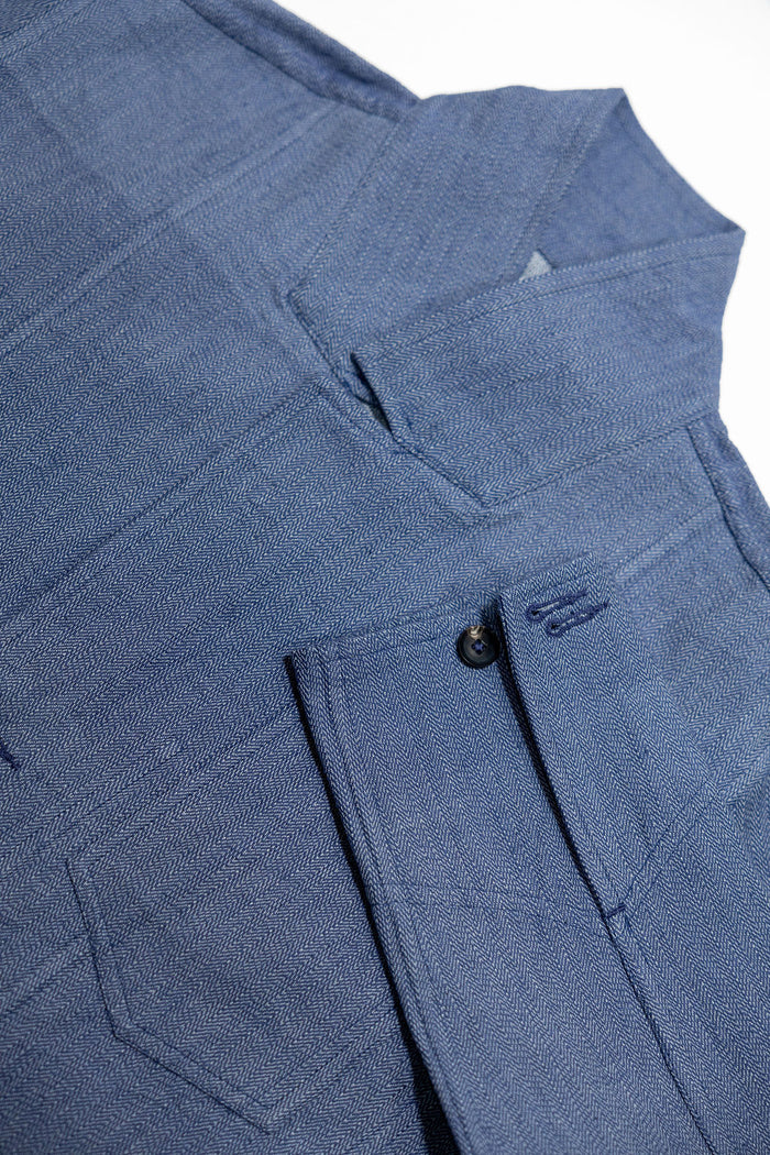 Indi + Ash Study Jacket - Handwoven Military Herringbone French Blue Indigo