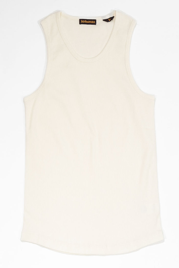 Indigofera Frank Tank Top - Cocatoo White. laid on back