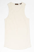 Indigofera Frank Tank Top - Cocatoo White. laid on back