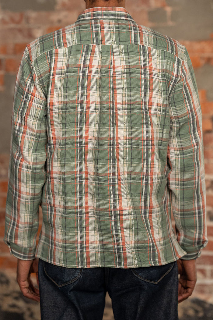 Indigofera Webster - 7.3oz Jacquard Flannel Green/Beige Check- model back