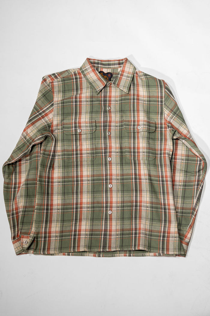 Indigofera Webster - 7.3oz Jacquard Flannel Green/Beige Check - front