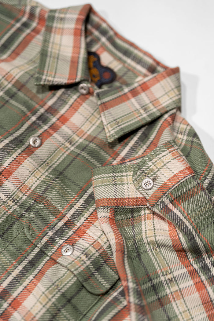 Indigofera Webster - 7.3oz Jacquard Flannel Green/Beige Check - front details