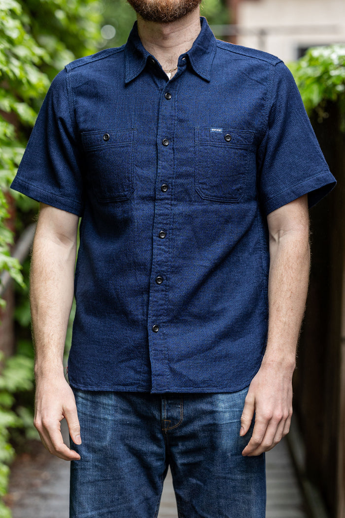 Iron Heart IHSH-417-IND 5oz Double Gauze Short Sleeved Work Shirt - Indigo