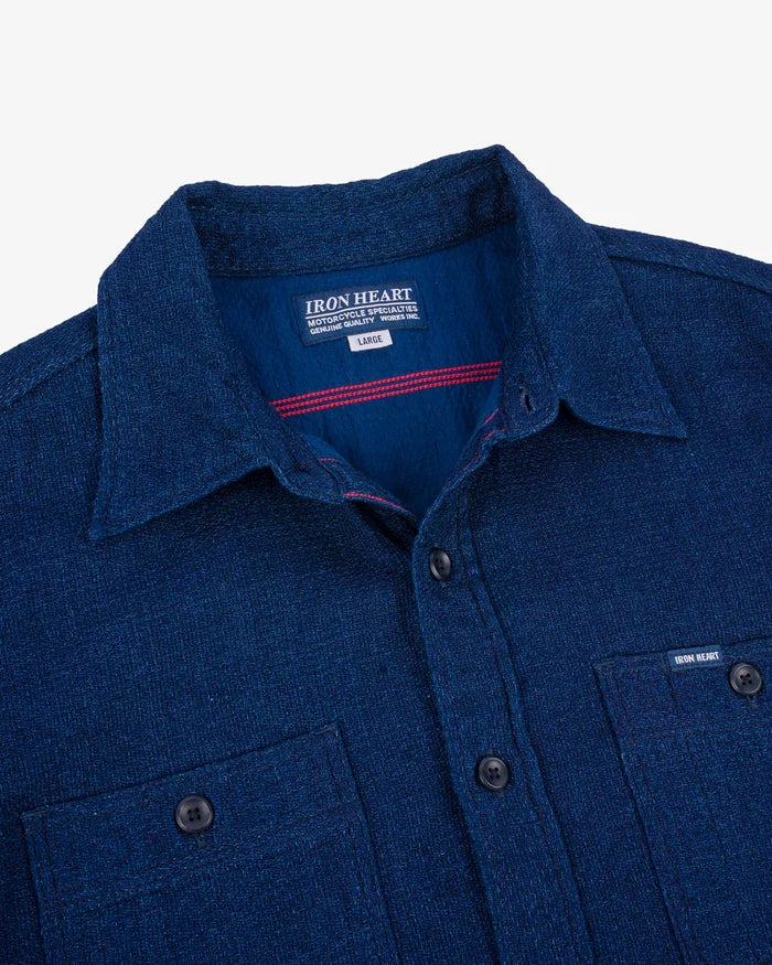 Iron Heart IHSH-417-IND 5oz Double Gauze Short Sleeved Work Shirt - Indigo